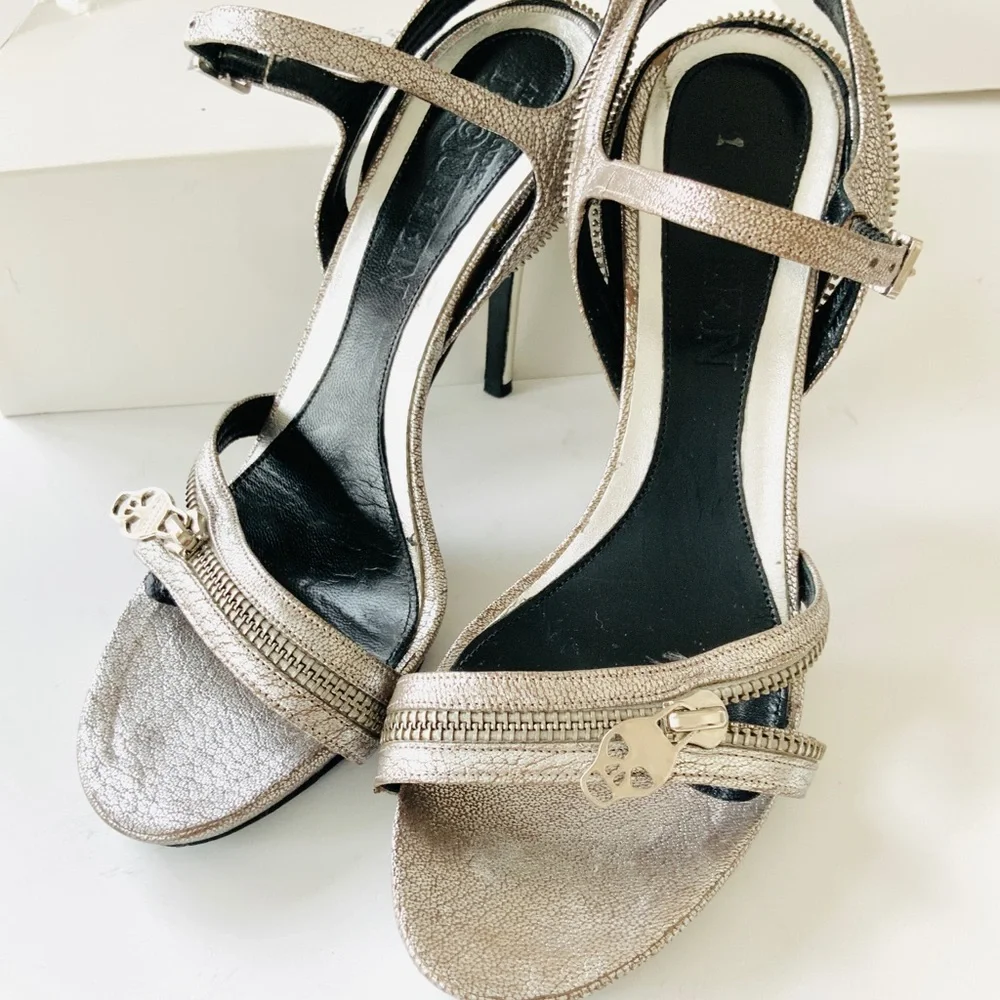 Alexander McQueen skull silver high heel sandals 38
